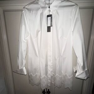 Lela Rose White Button-Up Collared Shirt